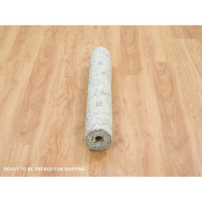 3'3"x5' Ivory Sickle Leaf Design Silk & Wool Hand Knotted Oriental Rug
