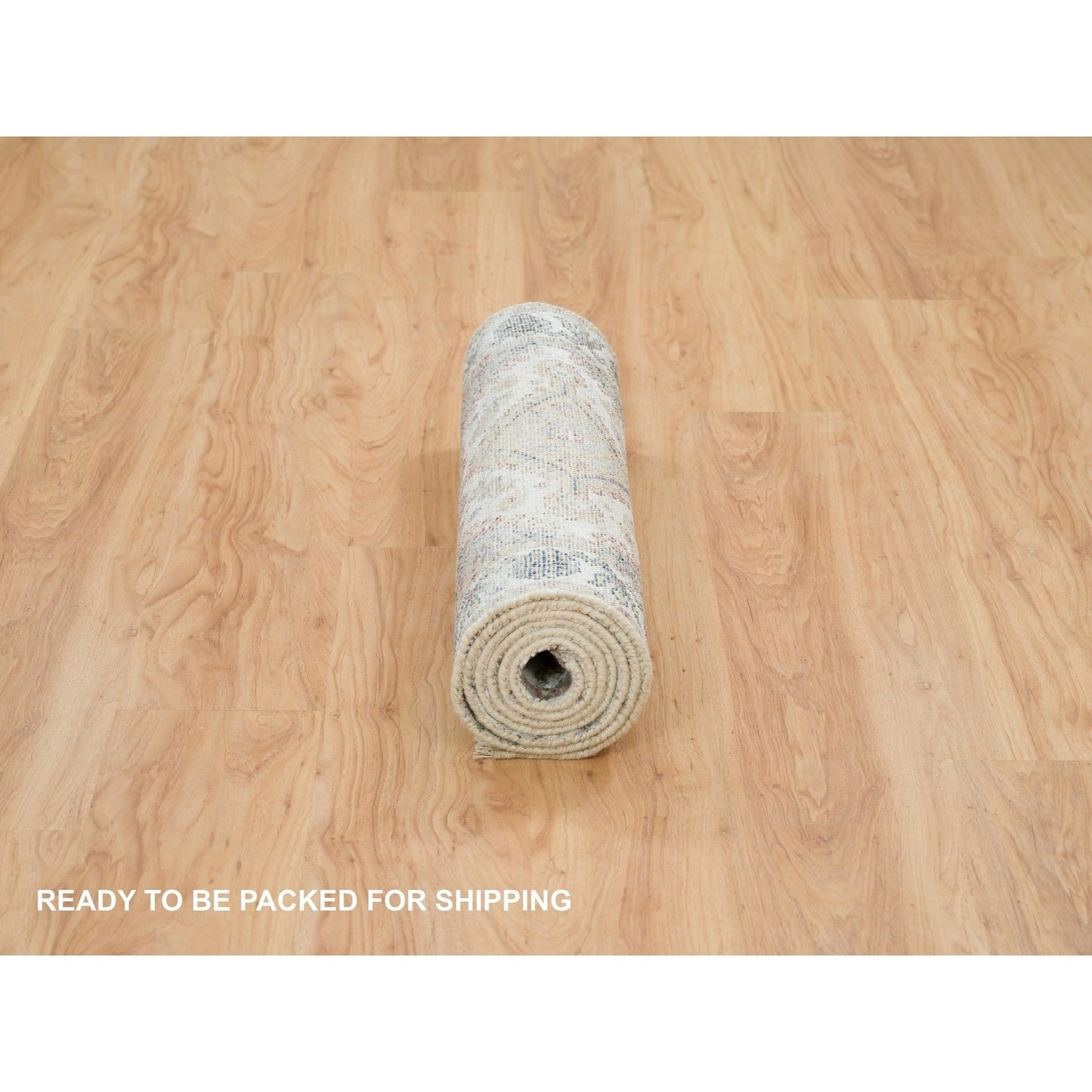 2'7"X8' White Hand Knotted Unique Flower Border Runner Oriental Rug