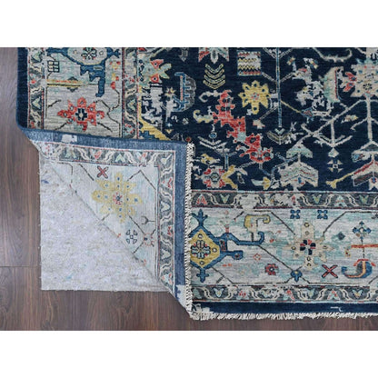 Hand Knotted Wool Rug 8'x9'10" Denim Blue Heris All Over Broken Design