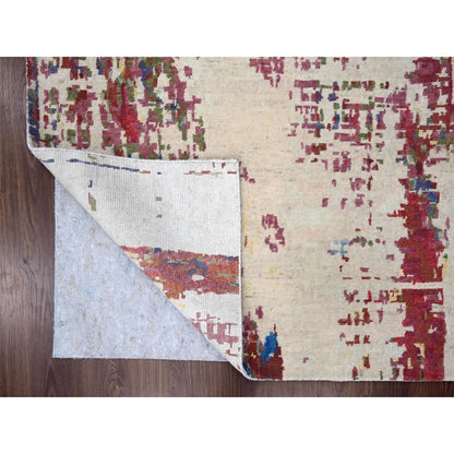 9'3"X12'2" Accessible Beige Pure Wool Abstract Design Hand Knotted Rug