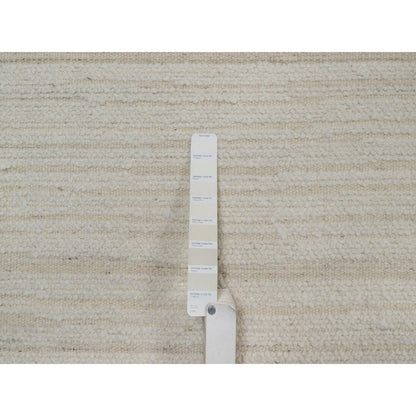 9'X12' Ivory Flat Weave With Pile Undyed Natural Wool Hand Woven Rug