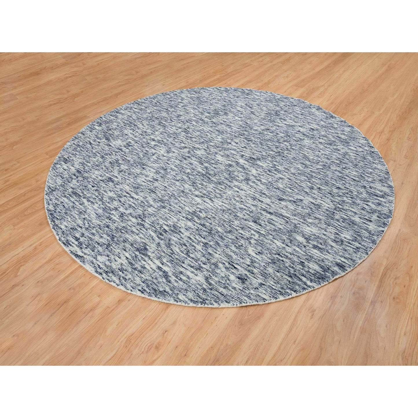 10'X10' Blue Wool Hand Loomed Modern Striae Design Round Oriental Rug