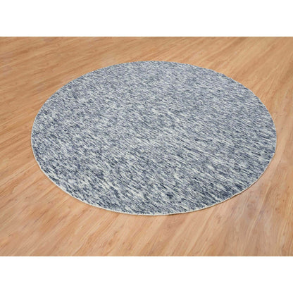 10'X10' Blue Wool Hand Loomed Modern Striae Design Round Oriental Rug