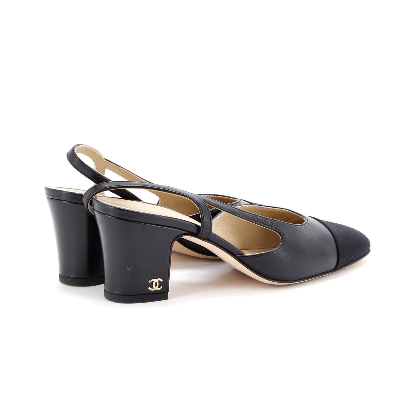 Chanel Womens Cap Toe Slingback Pumps Leather