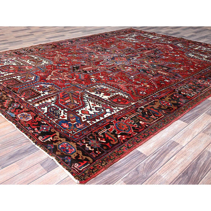 8'2"X10'10" Red Centre Geometric Medallion Cropped Thin Oriental Rug