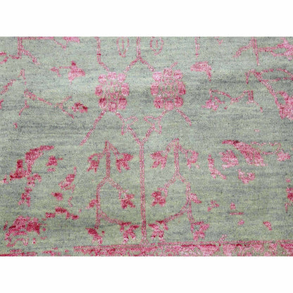 9'X11'10" Gray Broken Zoroastrian Design Wool And Silk Hand Knotted Rug