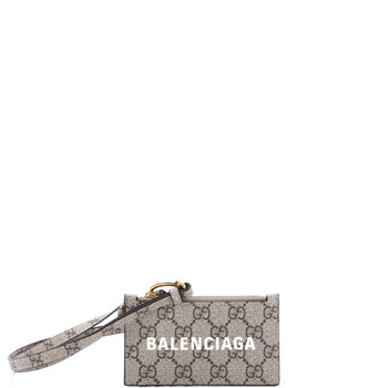 Gucci X Balenciaga The Hacker Project Zip Card Case With Strap Gg Coated Canvas