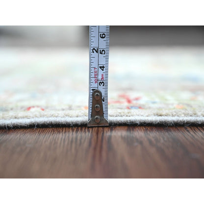 2'7"X6' Oyster Gray Heris With Dragon Design Wool Hand Knotted Runner Rug