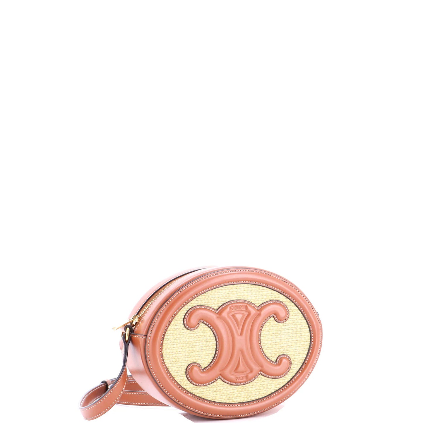 Celine Triomphe Oval Crossbody Bag Straw And Leather