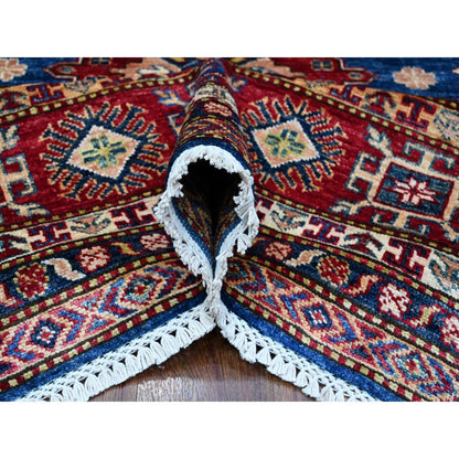 8'X8' Medium Blue Super Kazak Medallions Wool Hand Knotted Oriental Rug