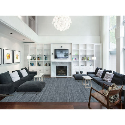 12'1"X15'1" Gray Modern Striae Design All Wool Hand Loomed Oversized Rug