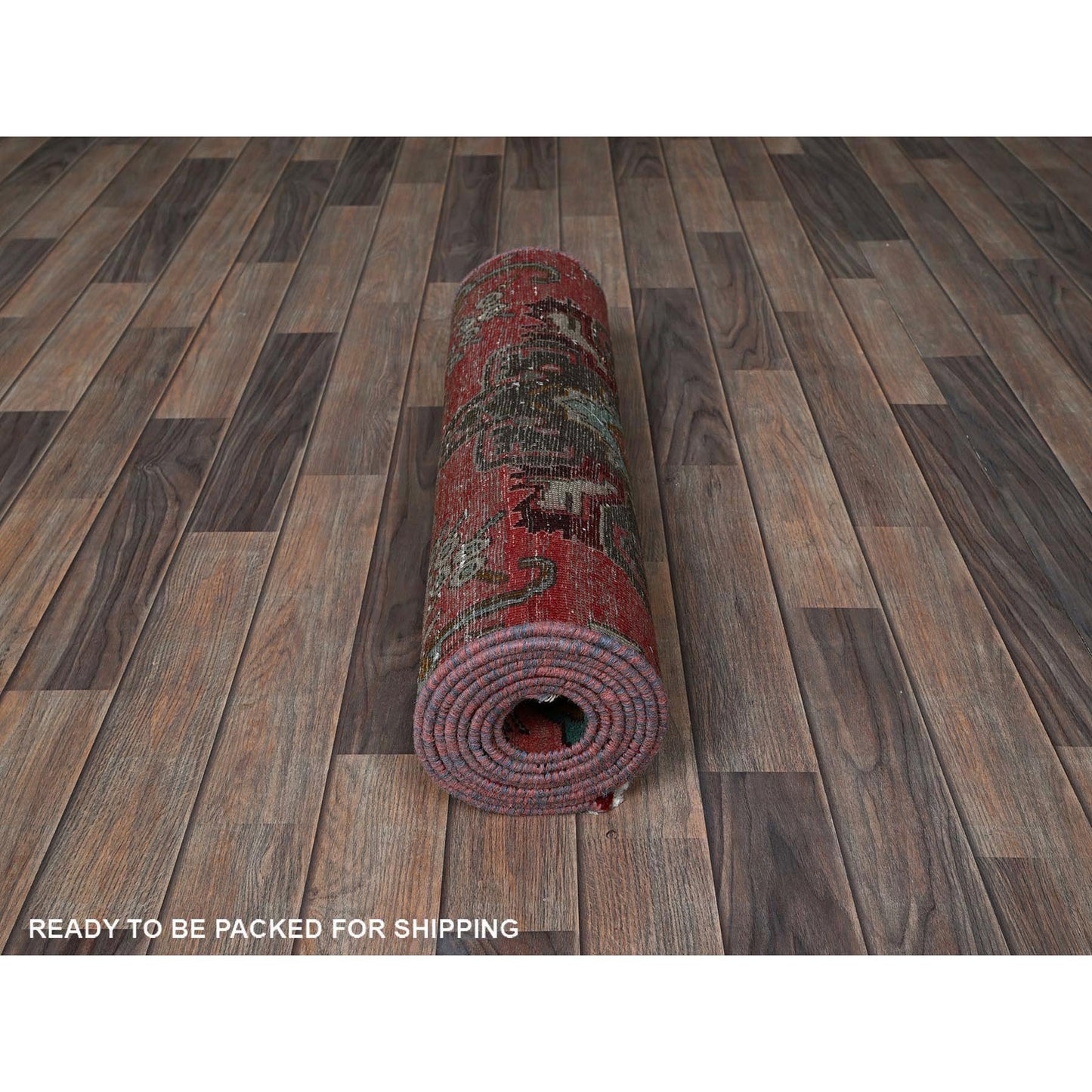 2'5"X9'6" Red Vintage Zoroastrian Tebraz Hand Knotted Pure Wool Runner Rug