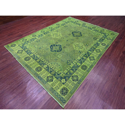 7'5"X10' Olive Green Hand Knotted Overdyed Kazak Tribal Design Wool Rug