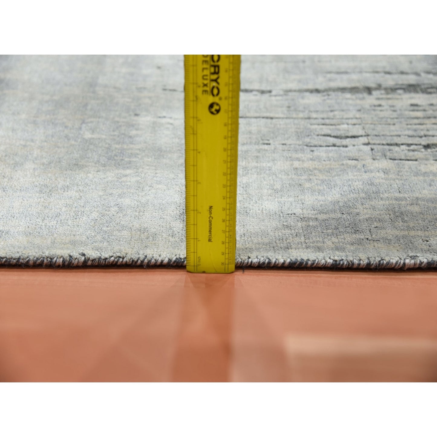 3'X5'3" Gray Modern Vertical Ombre Design Silk Wool Hand Knotted Rug