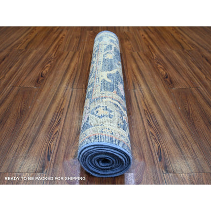 3'X9'7" Space Cadet Wool Hand Knotted Afghan Angora Oushak Runner Rug