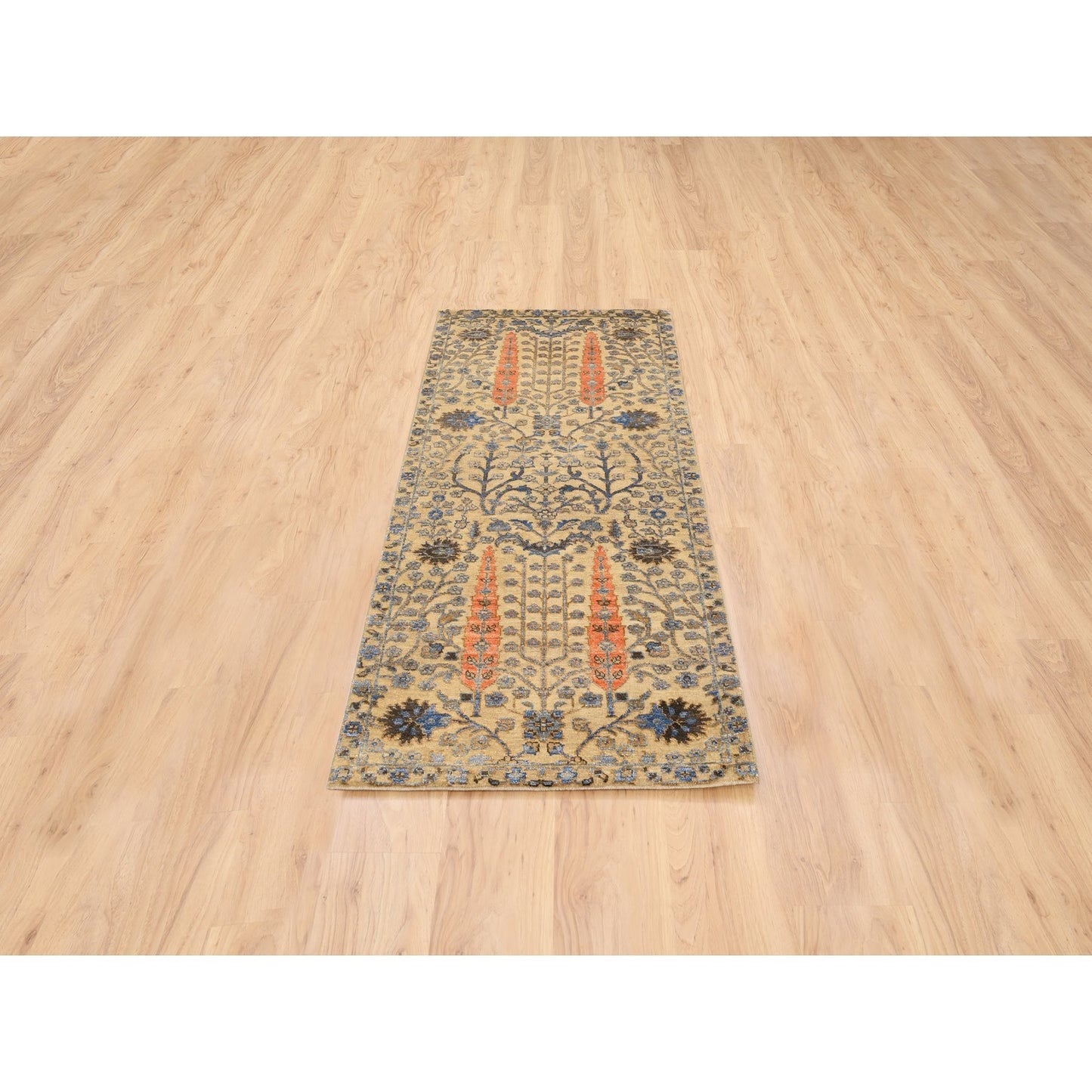 2'7"X6' Brown, Wool And Silk, Hand Knotted, Runner, Oriental, Rug