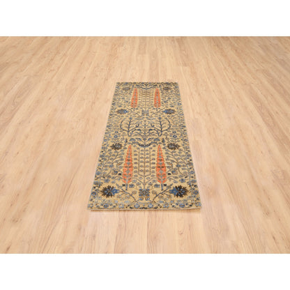 2'7"X6' Brown, Wool And Silk, Hand Knotted, Runner, Oriental, Rug