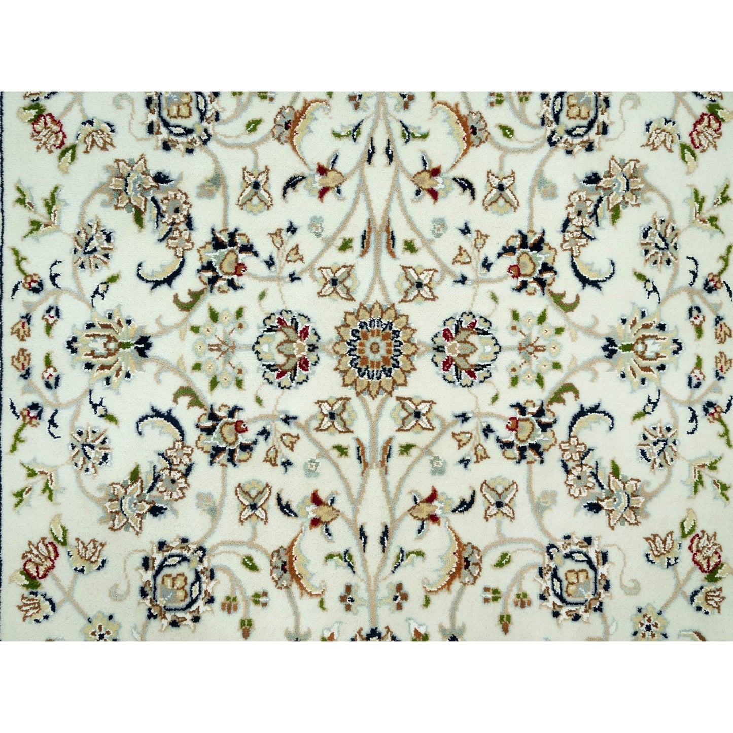 4'X4' Weathered White All Over Flower Design Hand Knotted Wool Square Rug