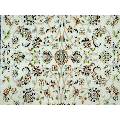 4'X4' Weathered White All Over Flower Design Hand Knotted Wool Square Rug