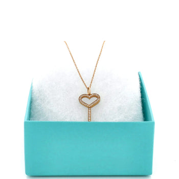 Diamonds Tiffany & Co. Open Heart Key Pendant Necklace 18K Rose Gold with Pave