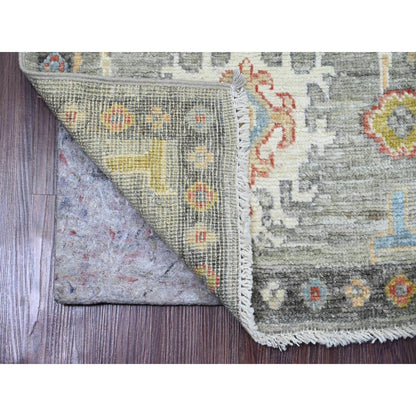 2'X3'2" Gray Afghan Angora Oushak Leaf Design Wool Hand Knotted Mat Rug