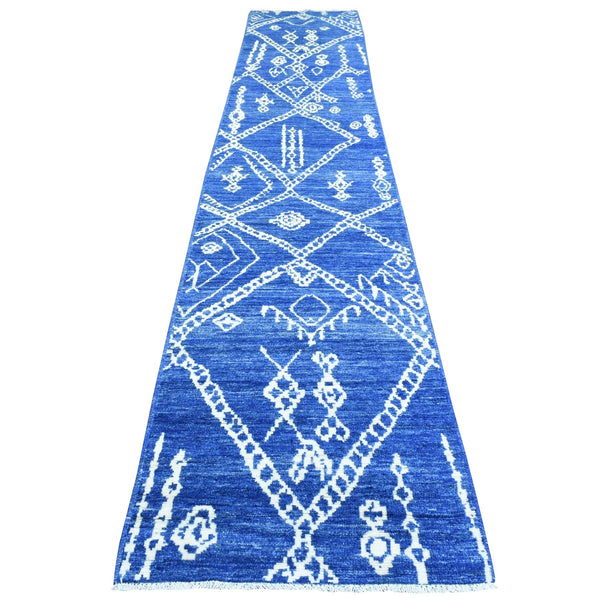 2'8"X15'4" Blue Wool Hand Knotted Boujaad Moroccan Berber Runner Rug