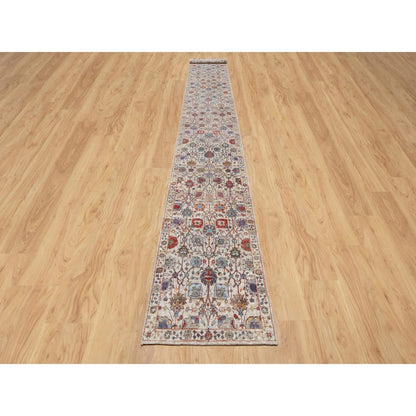 2'6"X18'4" White Tebraz Vase Hand Knotted Silk And Wool Xl Runner Rug