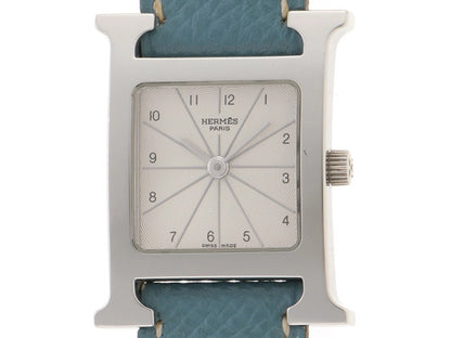 Hermes H Watch Hh1.210 Leather Quartz Silver Color