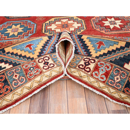 10'X13'10" Red Afghan Ersari Design Hand Knotted Natural Wool Rug