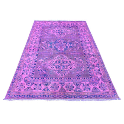 5'7"X7'9" Pink Overdyed Kazak Medallion Design, Hand Knotted Wool Rug