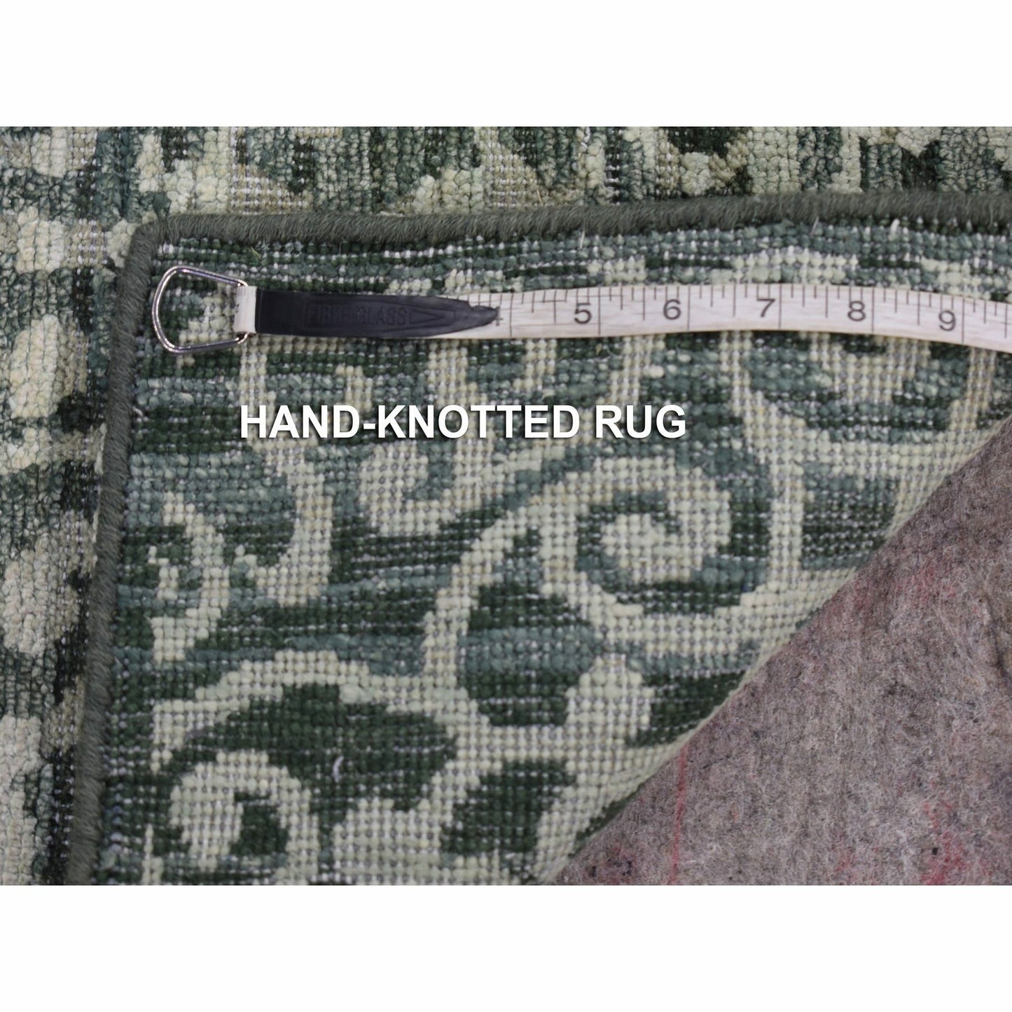 Rug 2'9"x8' Green Modern Hand Knotted Wool and Silk Runner Oriental