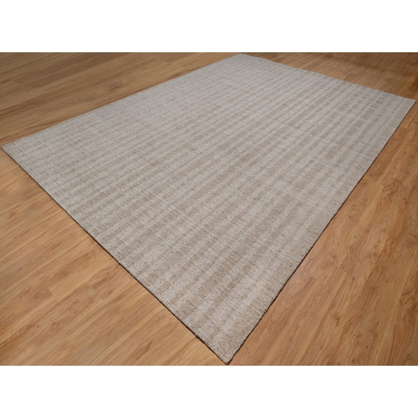 10'X14' Light Brown Vertical Stripes Design Hand Loomed Natural Wool Rug