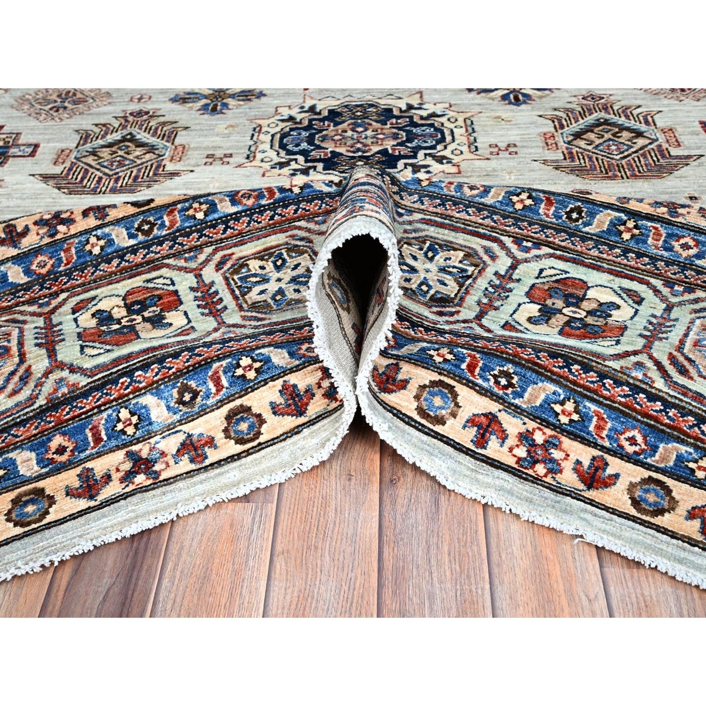 10'X13'8" Wickham Gray Hand Knotted Wool Afghan Super Kazak Oriental Rug