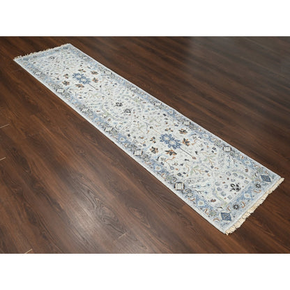 2'6"X9'10" Owl Gray Hand Knotted Oushak Dense Weave Wool Runner Rug