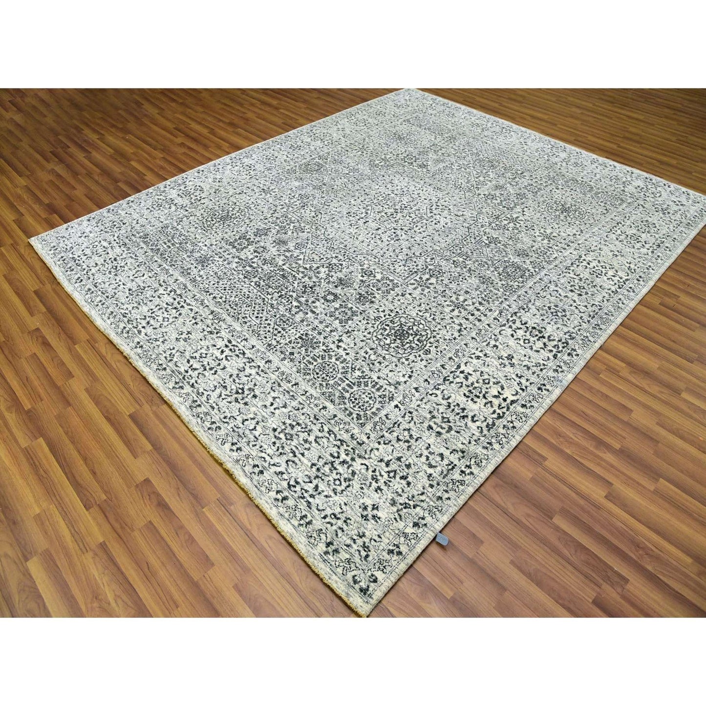 8'X9'10" White Undyed 100% Wool Hand Knotted Mamluk Dynasty Design Rug