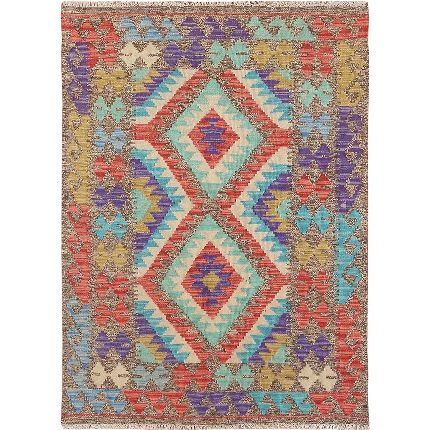 3'X4' Colorful Reversible Afghan Kilim Flat Weave Wool Hand Woven Rug