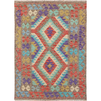 3'X4' Colorful Reversible Afghan Kilim Flat Weave Wool Hand Woven Rug