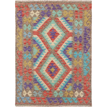 3'X4' Colorful Reversible Afghan Kilim Flat Weave Wool Hand Woven Rug