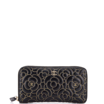 Chanel Zip Around Wallet Camellia Lambskin
