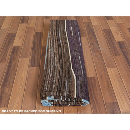 6'4"X9' Hand Woven Kilim Flat Weave Brown And Blue Mountain Design Rug