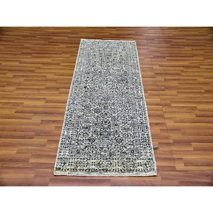 2'7"X6' White Mamluk Dynasty Design Undyed Wool Hand Knotted Runner Rug