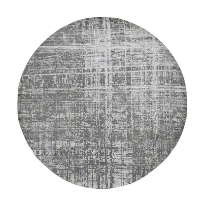 8'2"X8'2" Gray Wool And Silk Abstract Design Hand Knotted Round Rug