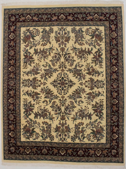 Classic Beige Floral Design Hand-Knotted Oriental