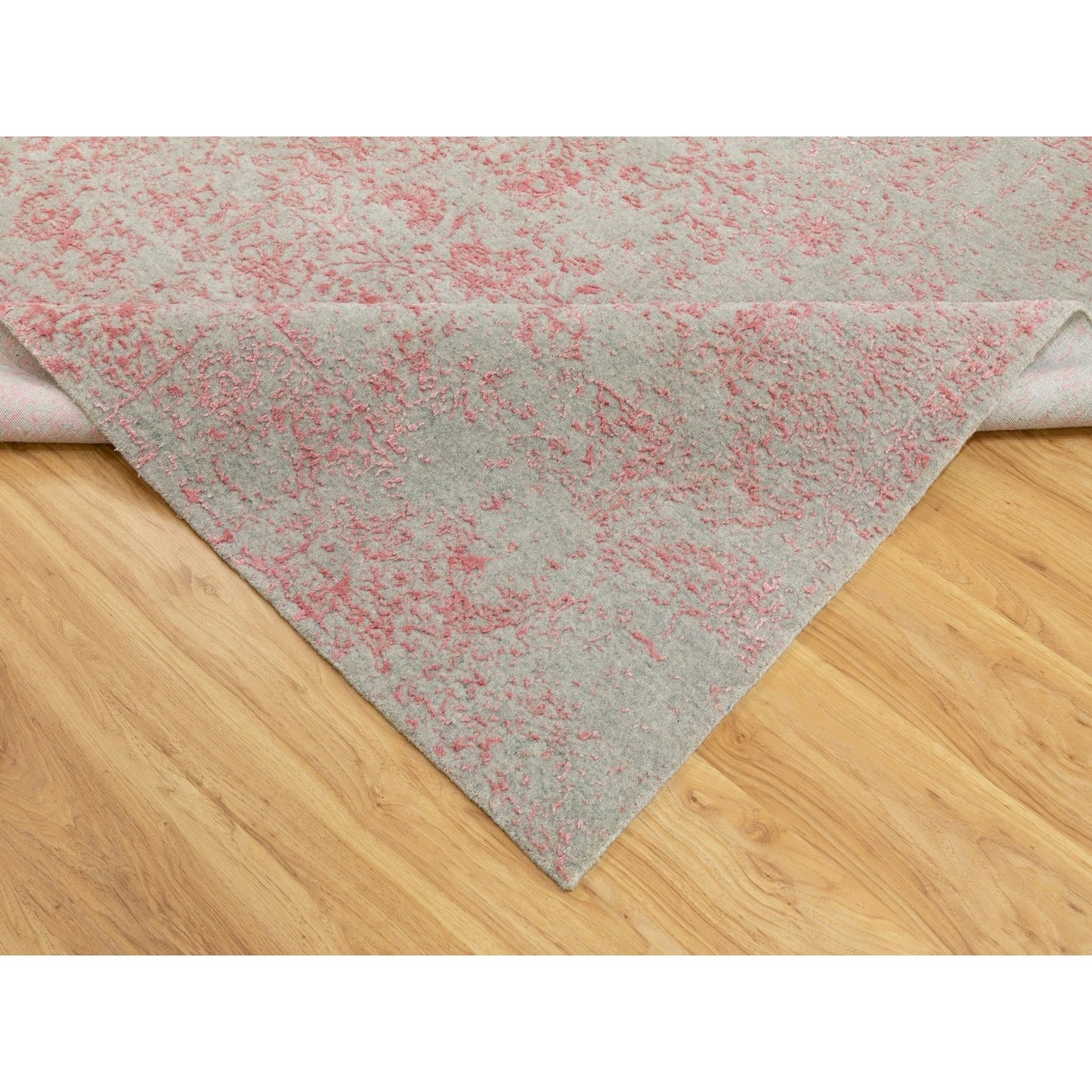 6'X9' Pink Hand Loomed Jacquard Wool And Art Silk All Over Design Rug