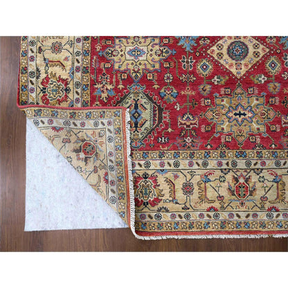 8'X8' Fire Brick Red Hand Knotted Wool Karajeh Design Square Oriental Rug