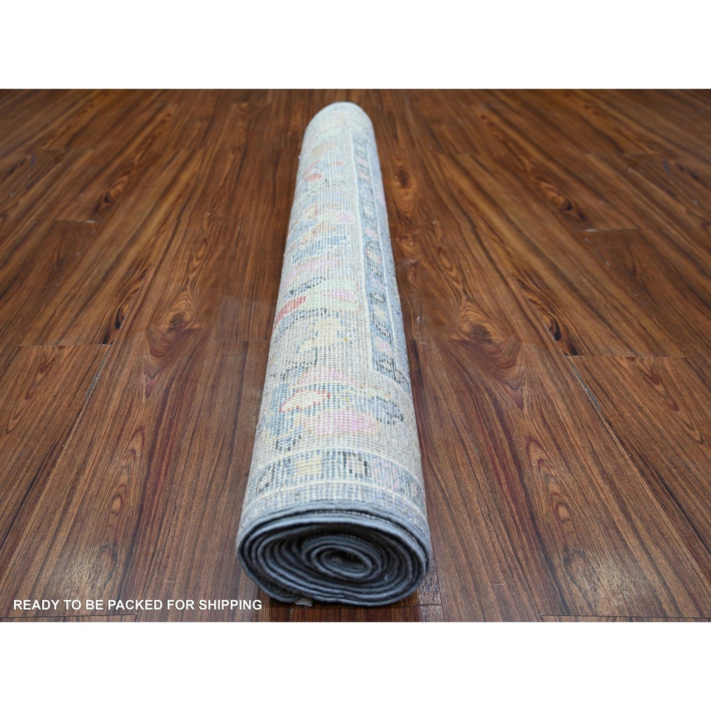 4'X11'7" Blue Gray Pure Wool Hand Knotted Afghan Angora Oushak Runner Rug