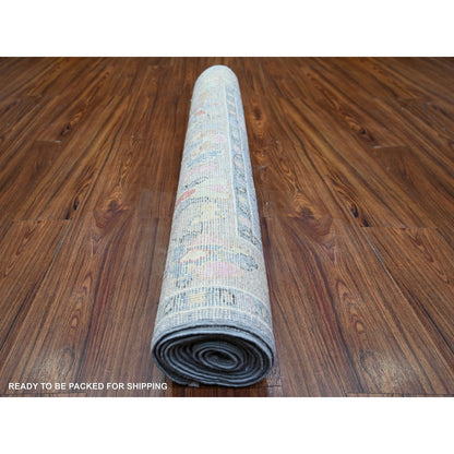 4'X11'7" Blue Gray Pure Wool Hand Knotted Afghan Angora Oushak Runner Rug