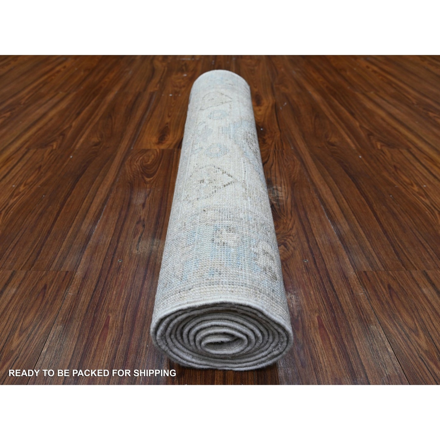 2'7"X9'5" White Hand Knotted Soft Wool White Wash Peshawar Runner Rug