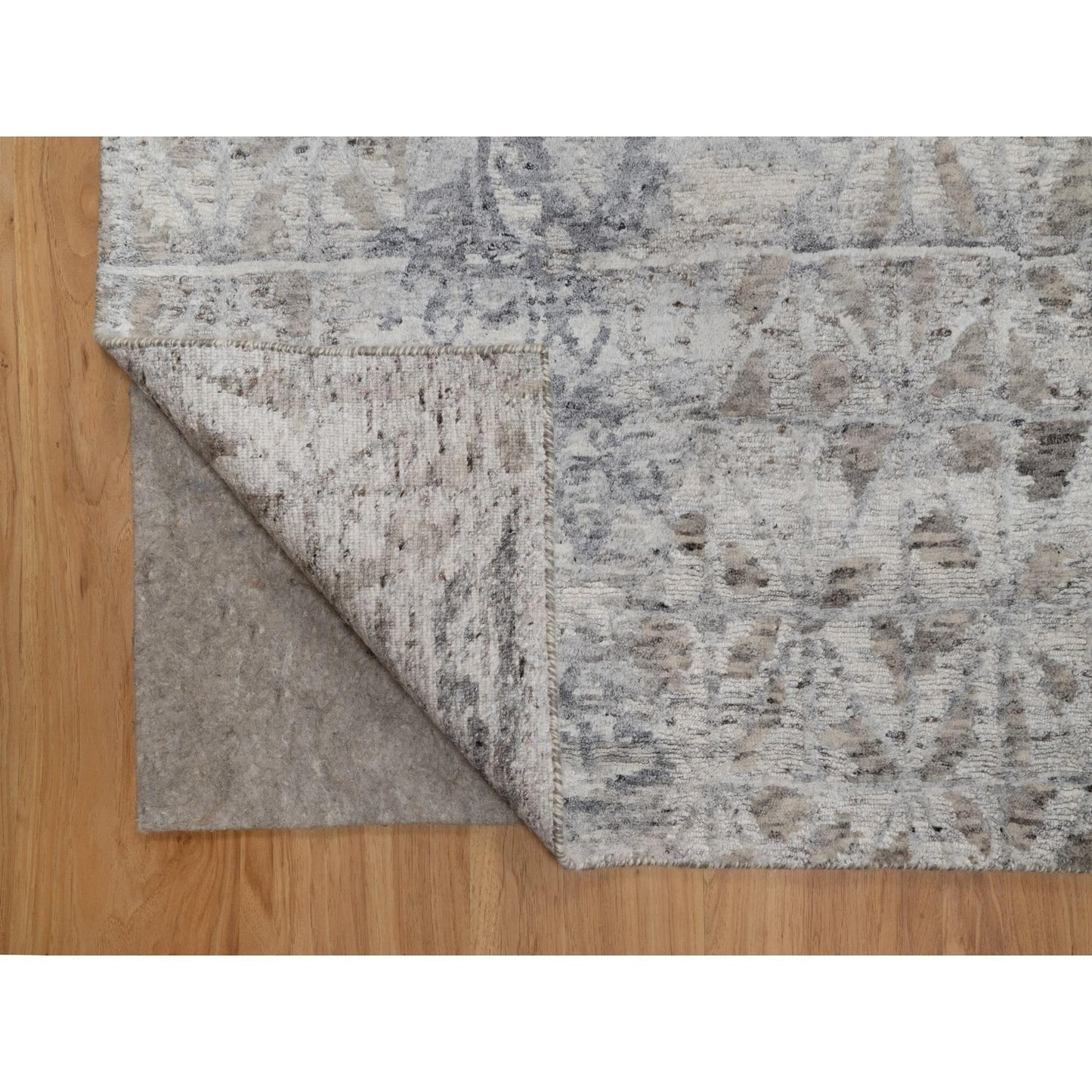 8'X10'1" White Nepali Modern Design Undyed Natural Wool Hand Knotted Rug