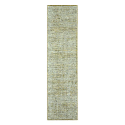 2'6"X10' Yellow Hand Knotted Rug Wool Distressed & Oxidized Grass Design